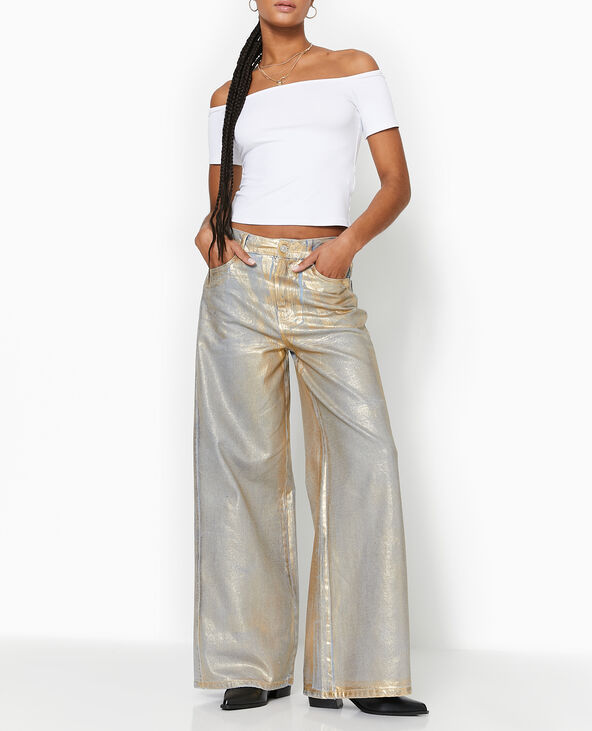 Jean wide taille haute enduit doré doré - Pimkie