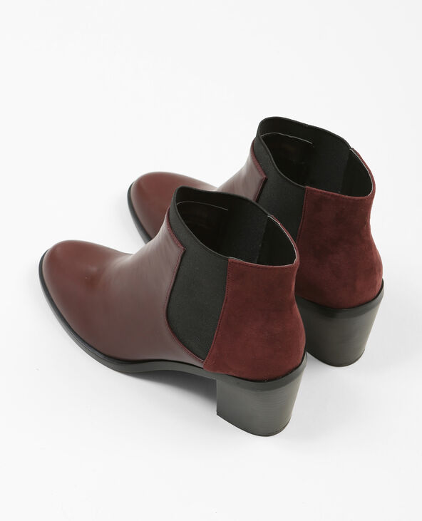 Boots à talons bimatière bordeaux - Pimkie