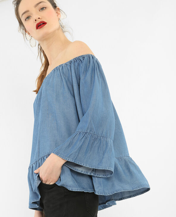 Blouse à basque Jean bleached - Pimkie