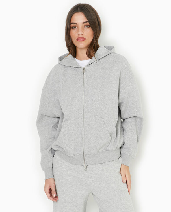 Sweat zippé avec capuche gris chiné - Pimkie