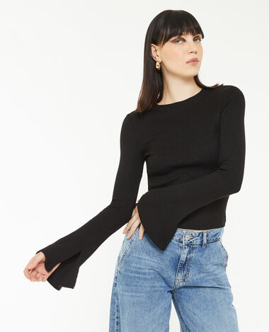 Pull fin en maille côtelée col rond noir - Pimkie