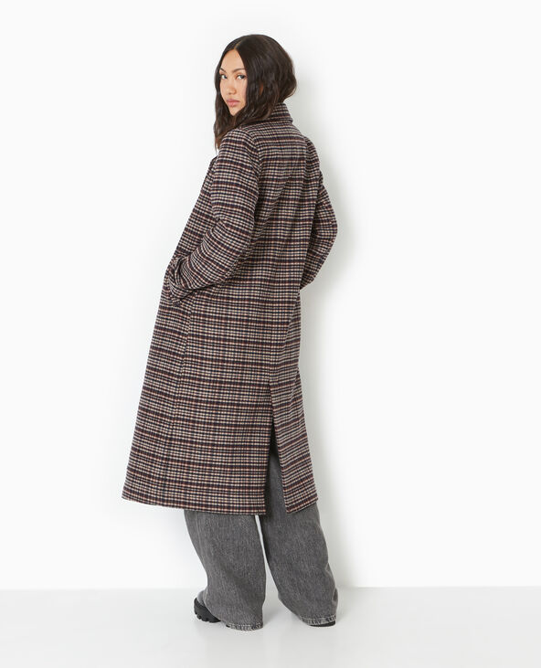 Manteau long avec laine motif carreaux gris foncé - Pimkie