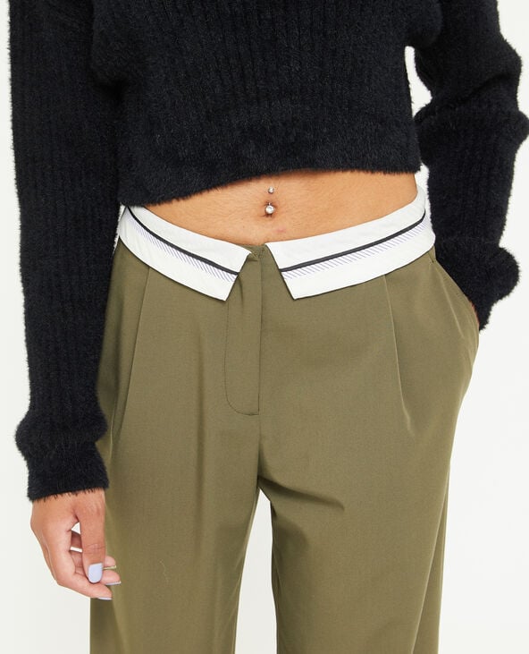 Pantalon droit avec ceinture fantaisie vert kaki - Pimkie
