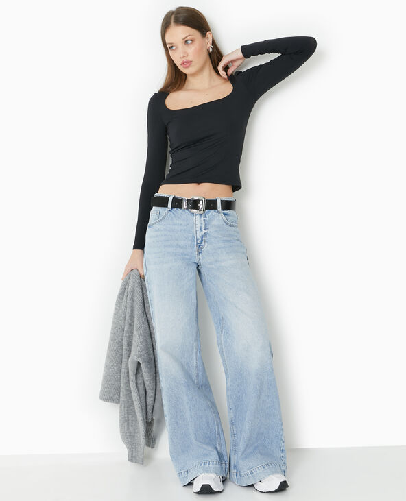 Top manches longues encolure carrée noir - Pimkie