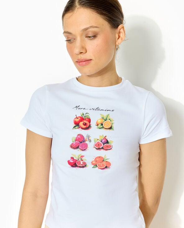 T-shirt manches courtes avec print devant blanc - Pimkie