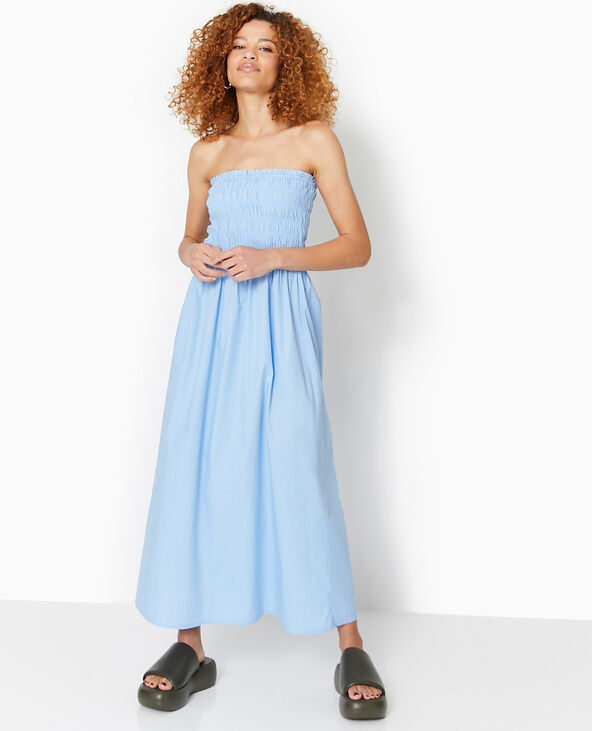 Robe longue bustier smocké bleu - Pimkie