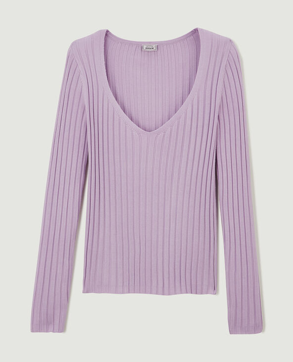 Pull col V maille côtes plates lilas - Pimkie
