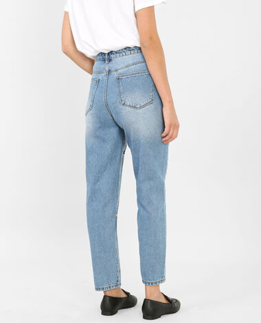 Jean mum à broderies bleu - Pimkie