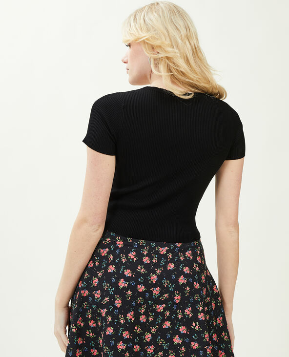 Top boutonné maille côtelée noir - Pimkie