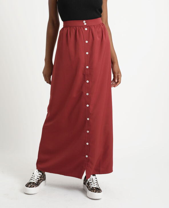 Jupe longue boutonnée bordeaux - Pimkie