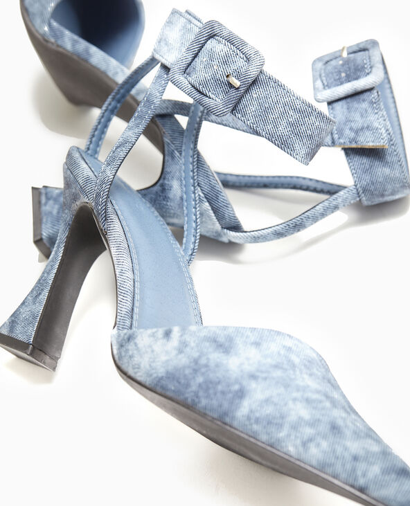 Sandales talon bobine avec bride tour de cheville bleu - Pimkie