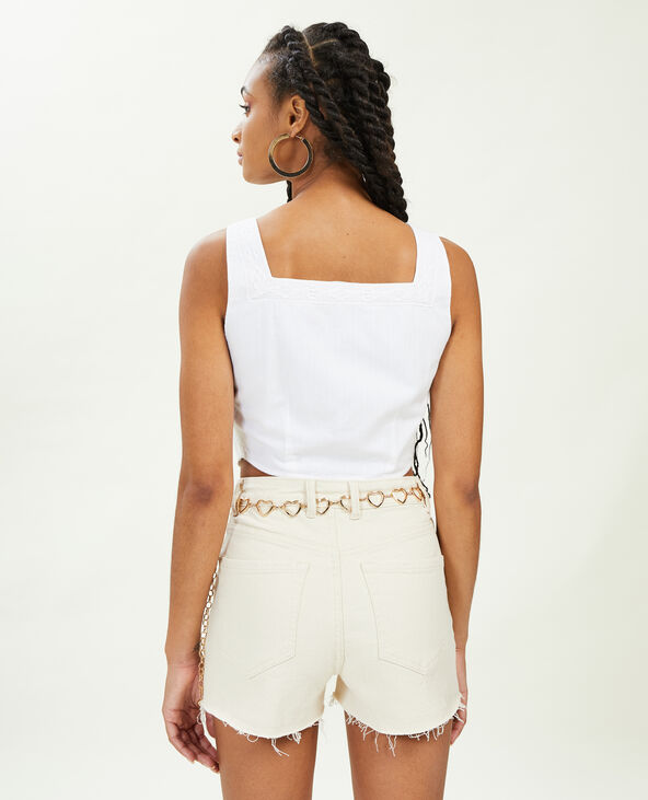 Top court avec boutons et dentelle blanc - Pimkie