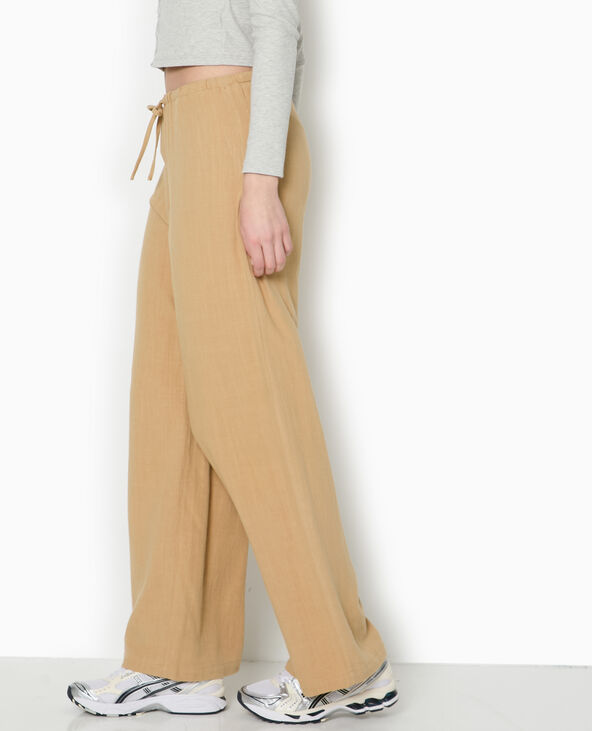 Pantalon large et droit avec taille élastiquée camel - Pimkie