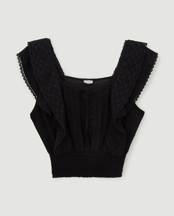 Top court dentelle et plumetis noir - Pimkie