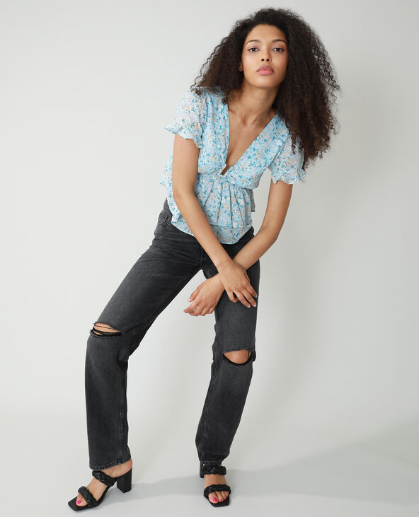 Blouse volantée fleurie bleu - Pimkie