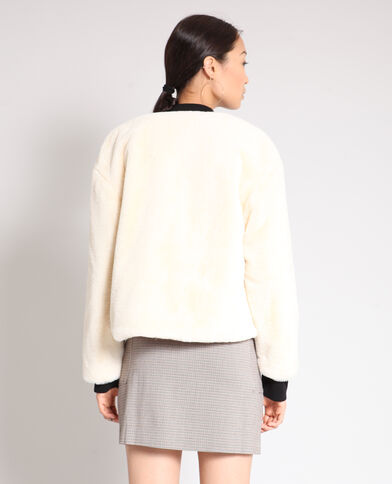 Manteau court en fausse fourrure blanc cassé - Pimkie