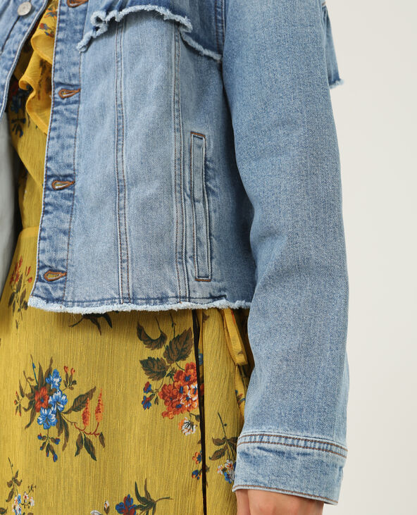 Veste en jean à volants bleu foncé - Pimkie