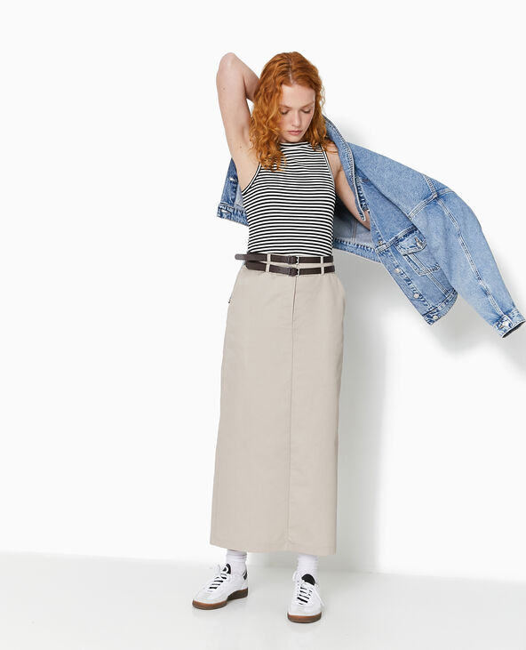 Jupe longue en toile avec ceintures beige - Pimkie