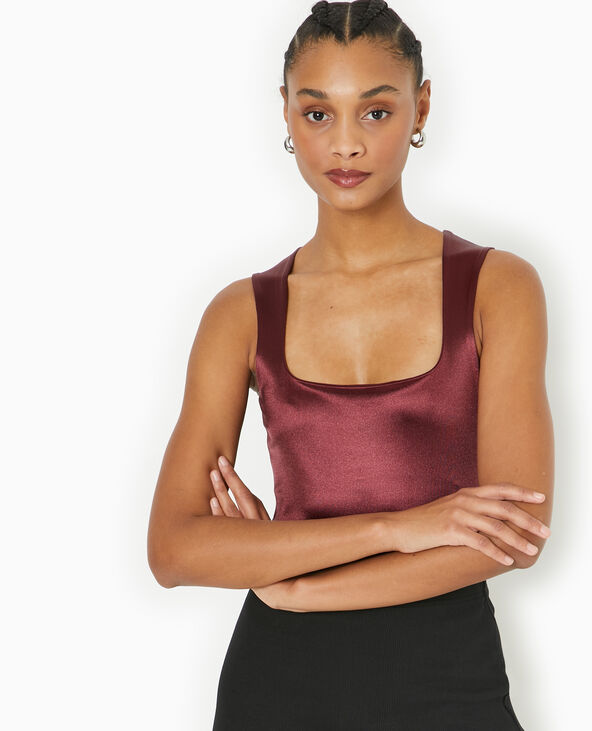 Body encolure carrée en maille brillante bordeaux - Pimkie