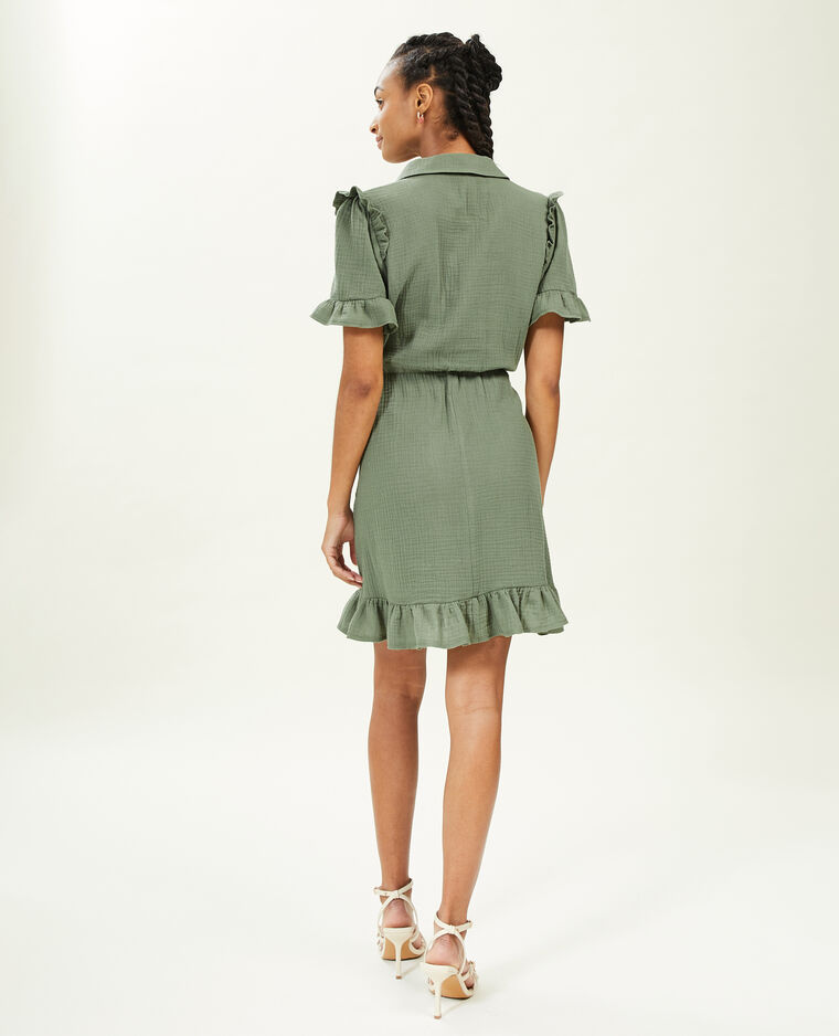 Robe courte boutonnée en gaze de coton vert de gris - Pimkie