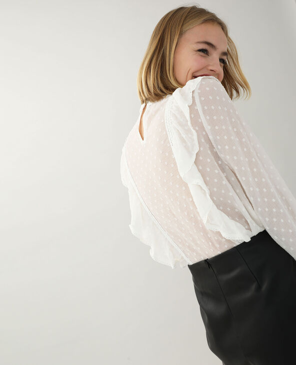 Blouse dentelle et volants blanc - Pimkie