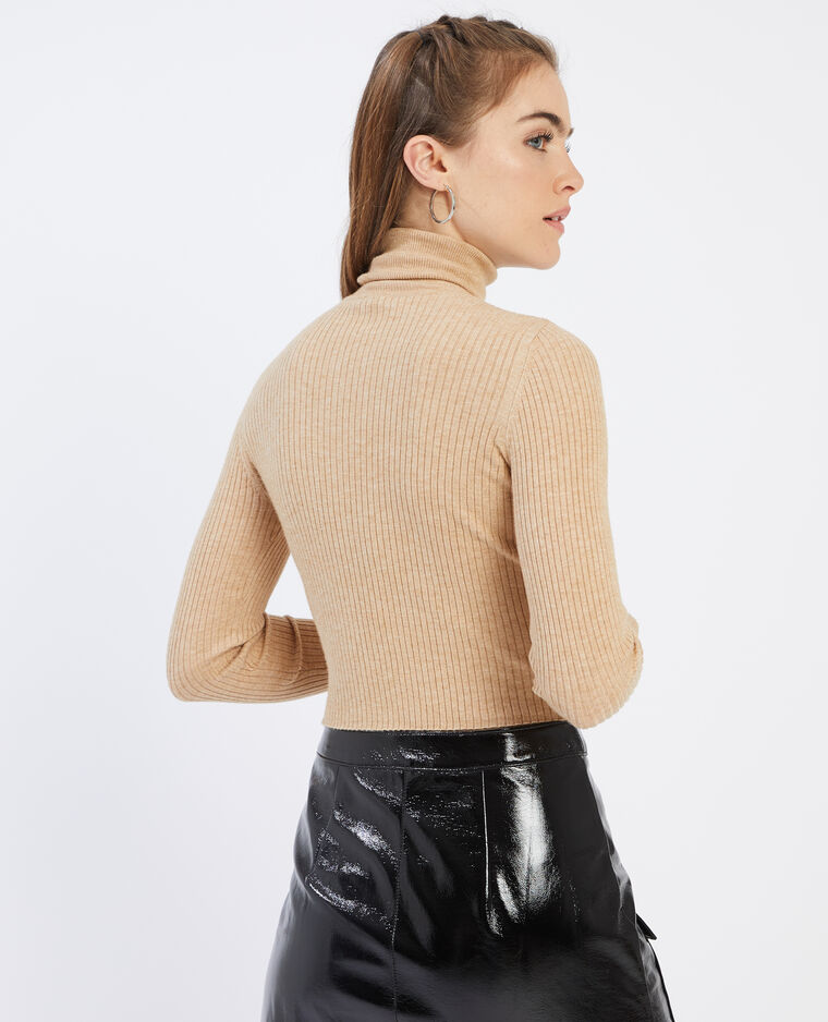 Pull court col roulé beige - Pimkie