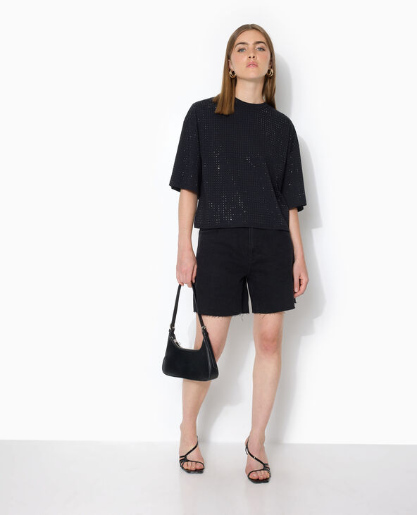 Short en jean taille haute avec bas coupés noir - Pimkie
