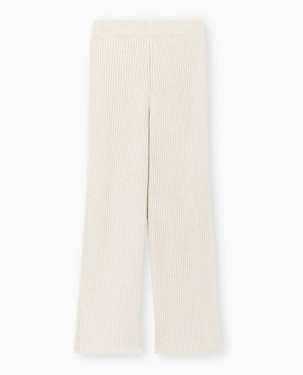 Pantalon droit en maille côtelée beige - Pimkie