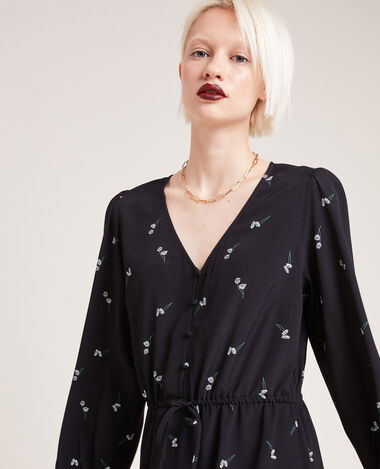 Robe manches longues motif fleurs noir - Pimkie