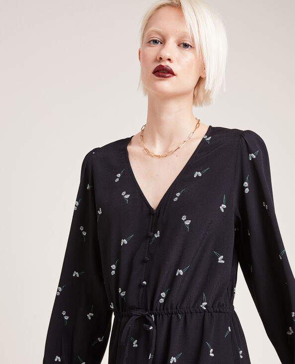 Robe manches longues motif fleurs noir - Pimkie