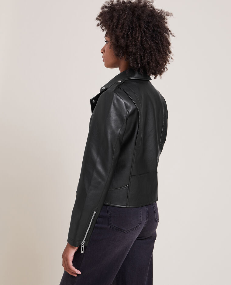 Blouson biker en simili cuir noir - Pimkie