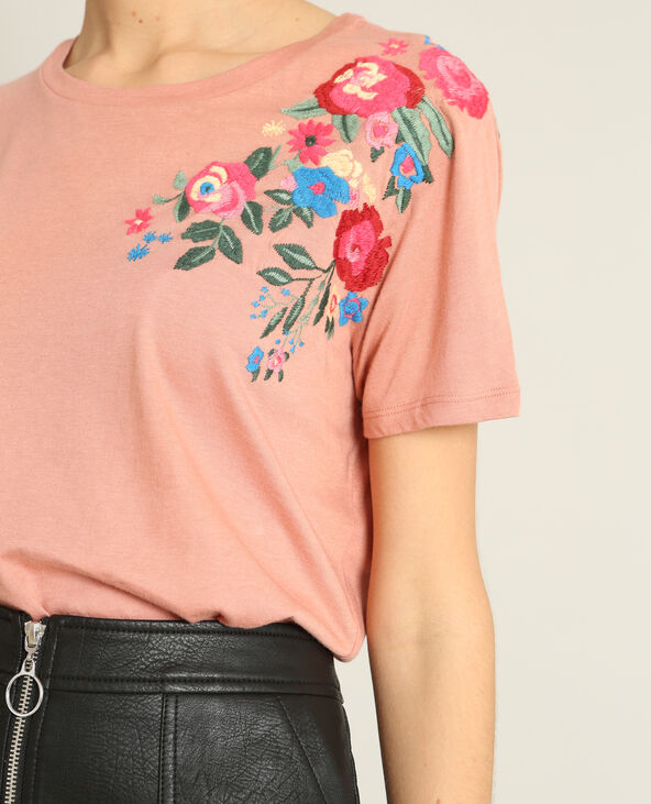 T-shirt brodé vieux rose - Pimkie