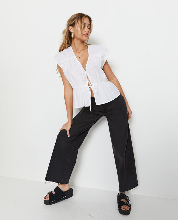 Blouse sans manches avec liens à nouer et fronces blanc - Pimkie