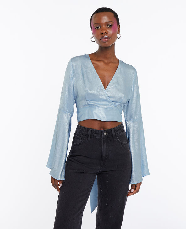 Top court cache-cœur avec cut out dos bleu - Pimkie