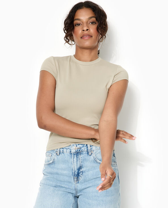 T-shirt ajusté en maille extensible vert kaki - Pimkie