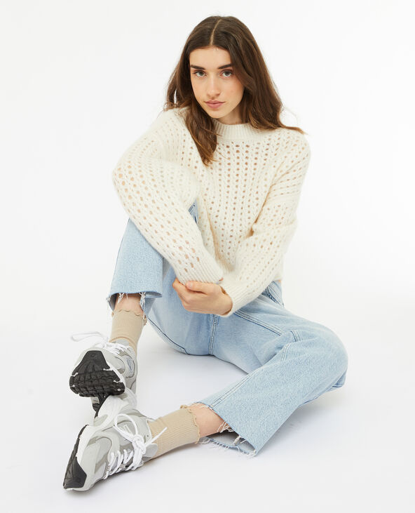 Pull court en maille ajourée blanc - Pimkie