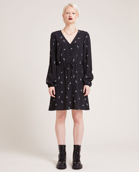 Robe manches longues motif fleurs noir - Pimkie