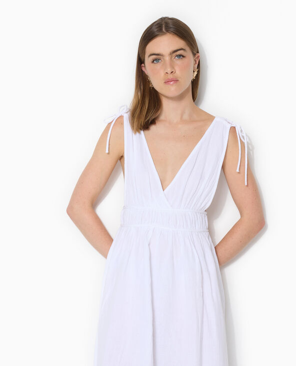 Robe longue en gaze de coton avec nouettes blanc - Pimkie