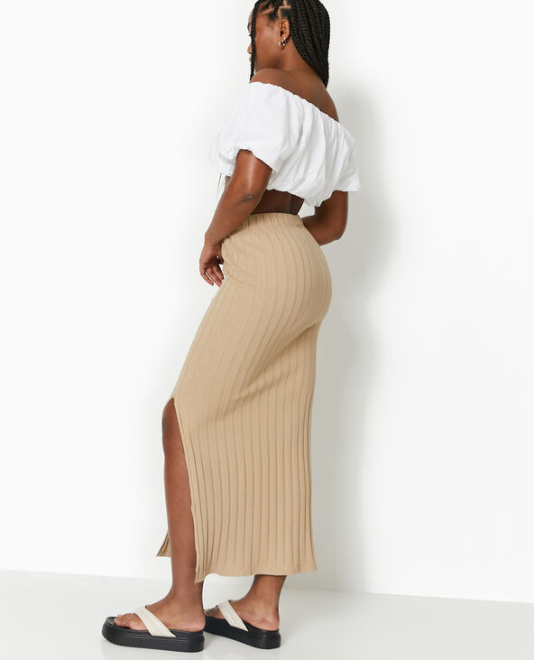 Jupe longue en maille côtes plates beige - Pimkie