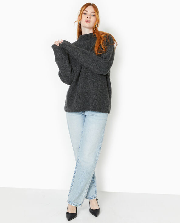 Pull col montant avec jeu de mailles gris foncé - Pimkie