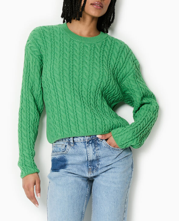 Pull en maille torsadée vert olive - Pimkie