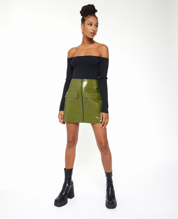 Jupe courte zippée en vinyle vert olive - Pimkie