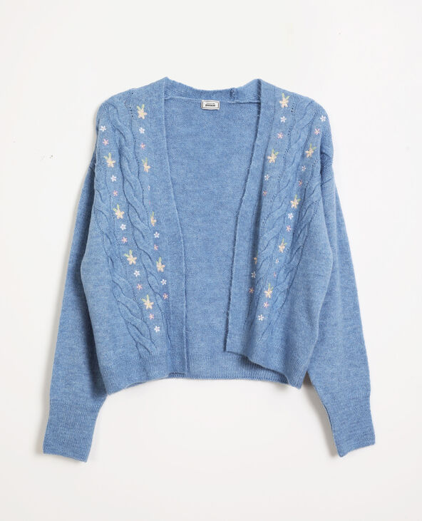 Gilet torsadé et brodé bleu - Pimkie