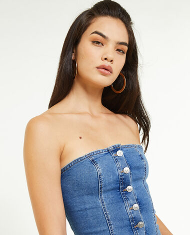 Top bustier en jean stretch bleu - Pimkie