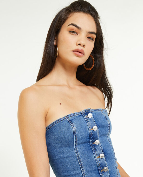 Top bustier en jean stretch bleu - Pimkie