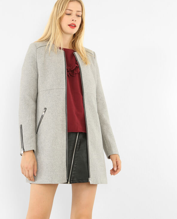 Manteau mi-long zippé gris chiné - Pimkie