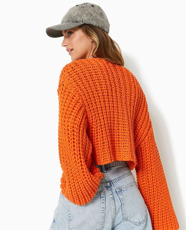 Gilet grosse maille avec boutons métalliques orange - Pimkie