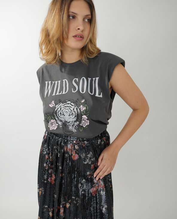 T-shirt à épaulettes gris foncé - Pimkie
