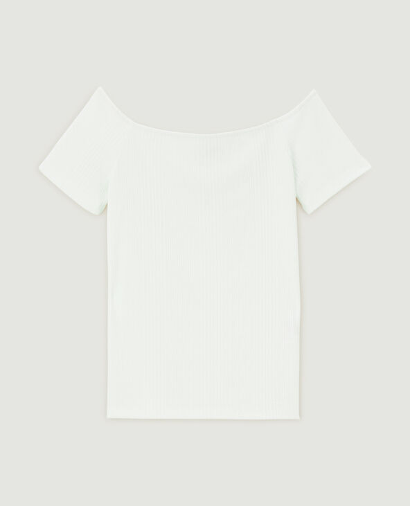 Top encolure Bardot maille côtelée blanc - Pimkie