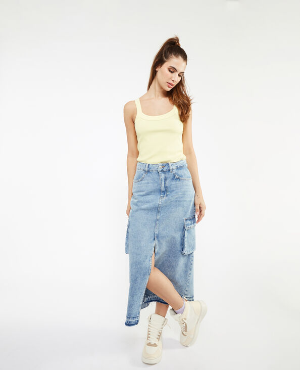 Jupe longue en jean avec poches cuisse bleu - Pimkie